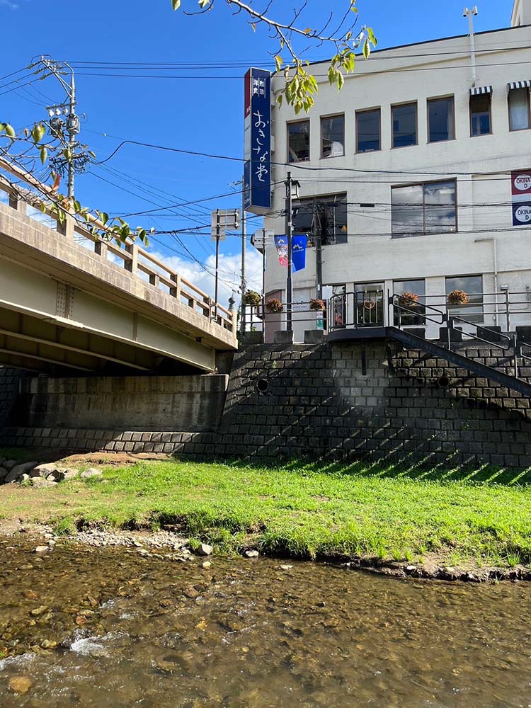 長野県松本の河川敷への道